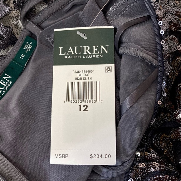LAUREN RALPH LAUREN Sequined Lace Overlay Sheath Dress Deep Gray - Picture 8 of 14